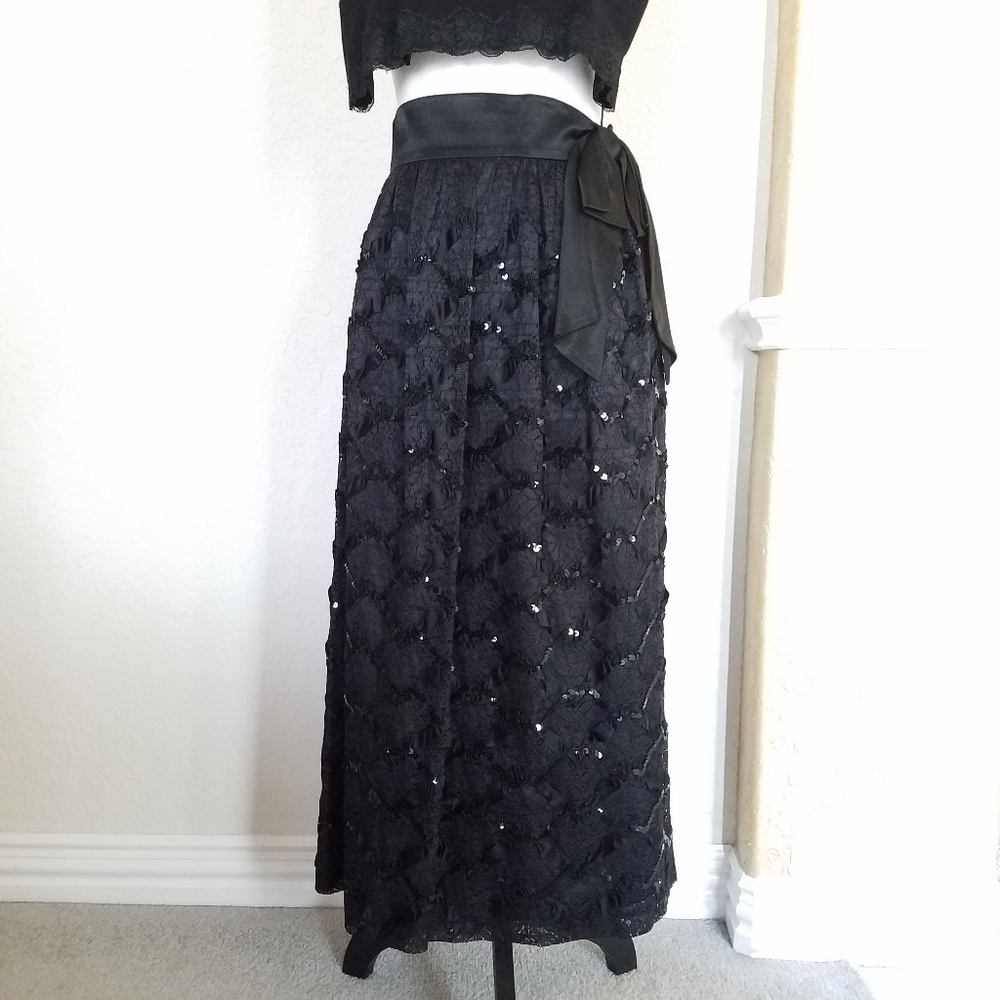 Sequin and Ribbon Embellised Long Skirt